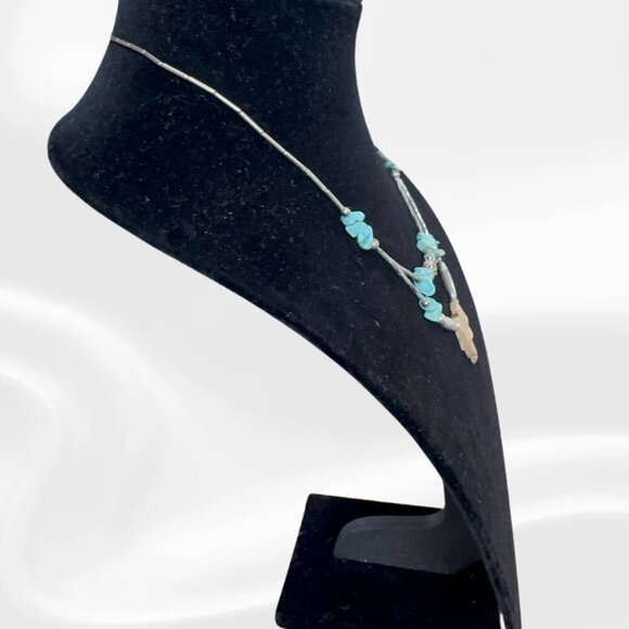 Turquoise Chip Bead Necklace | Layered Native Boho Tribal Jewelry | Statement Pe - Picture 3 of 5